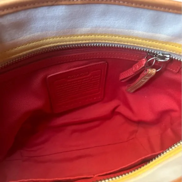 COACH Hampton Daisy Stripe Vachetta Leather & Canvas Mini Tote EUC - Picture 10 of 12